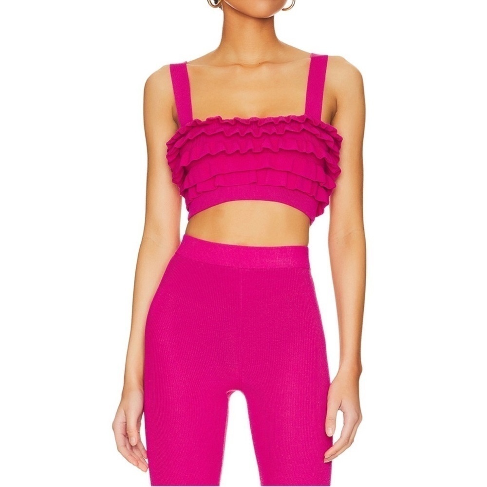 Lovers + Friends Hot Pink Razi Ruffle Knit Crop Top